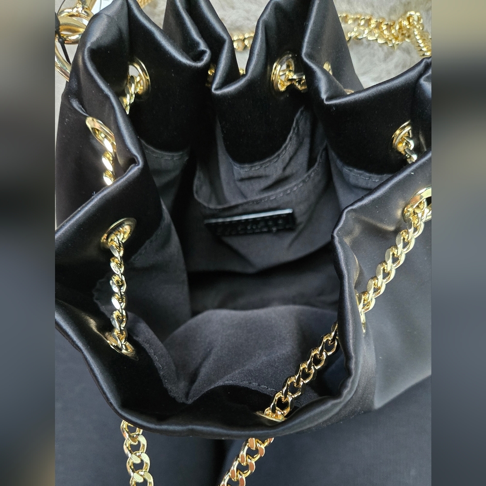 Black Satin, Soft Bucket Bag. New W Tags. By Express. - Picture 3 of 6